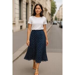 Club Monaco Women’s Pleated Midi Skirt Blue White Abstract Print Size 8 Lined